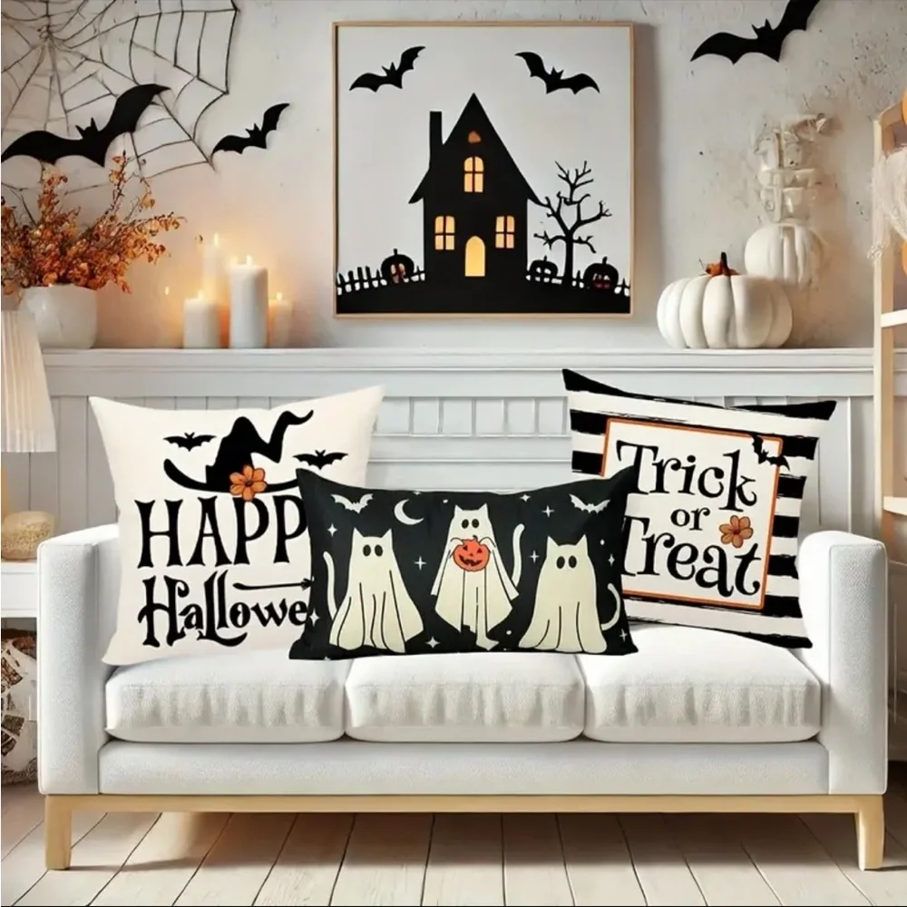 Cats Trick Or Treating Pillow Covers Zipper Closure